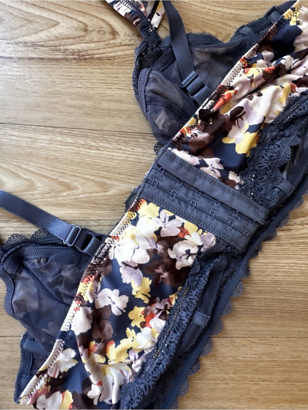 Torrid Floral Ruched Satin Slip Dress with Lace Bra Set - Multi - Picture 5 of 5